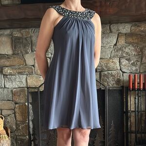 JS BOUTIQUE Trapeze Dress with Embellished Neckline, Charcoal Grey - Sz.4
EUC
